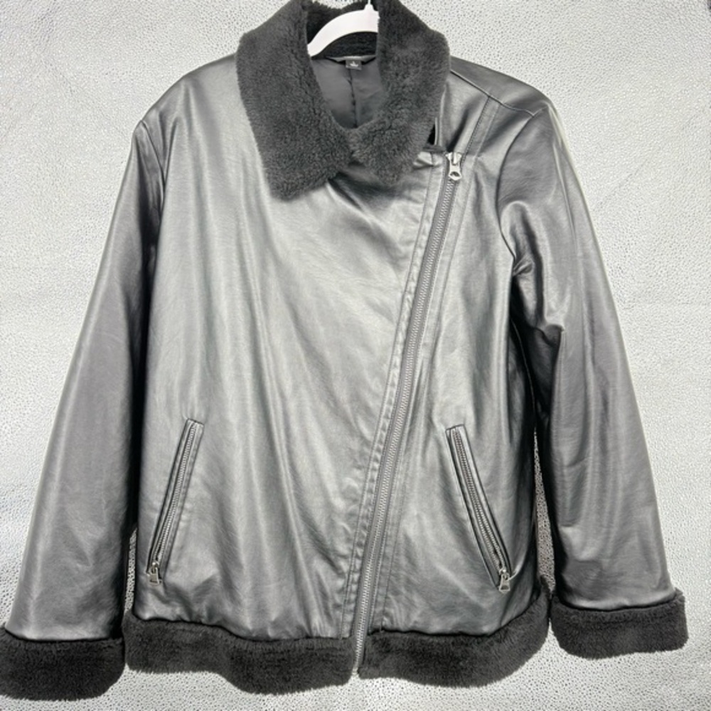 Simply Vera Vera Wang Faux Leather Moto Jacket Sherpa Collar Black Size L